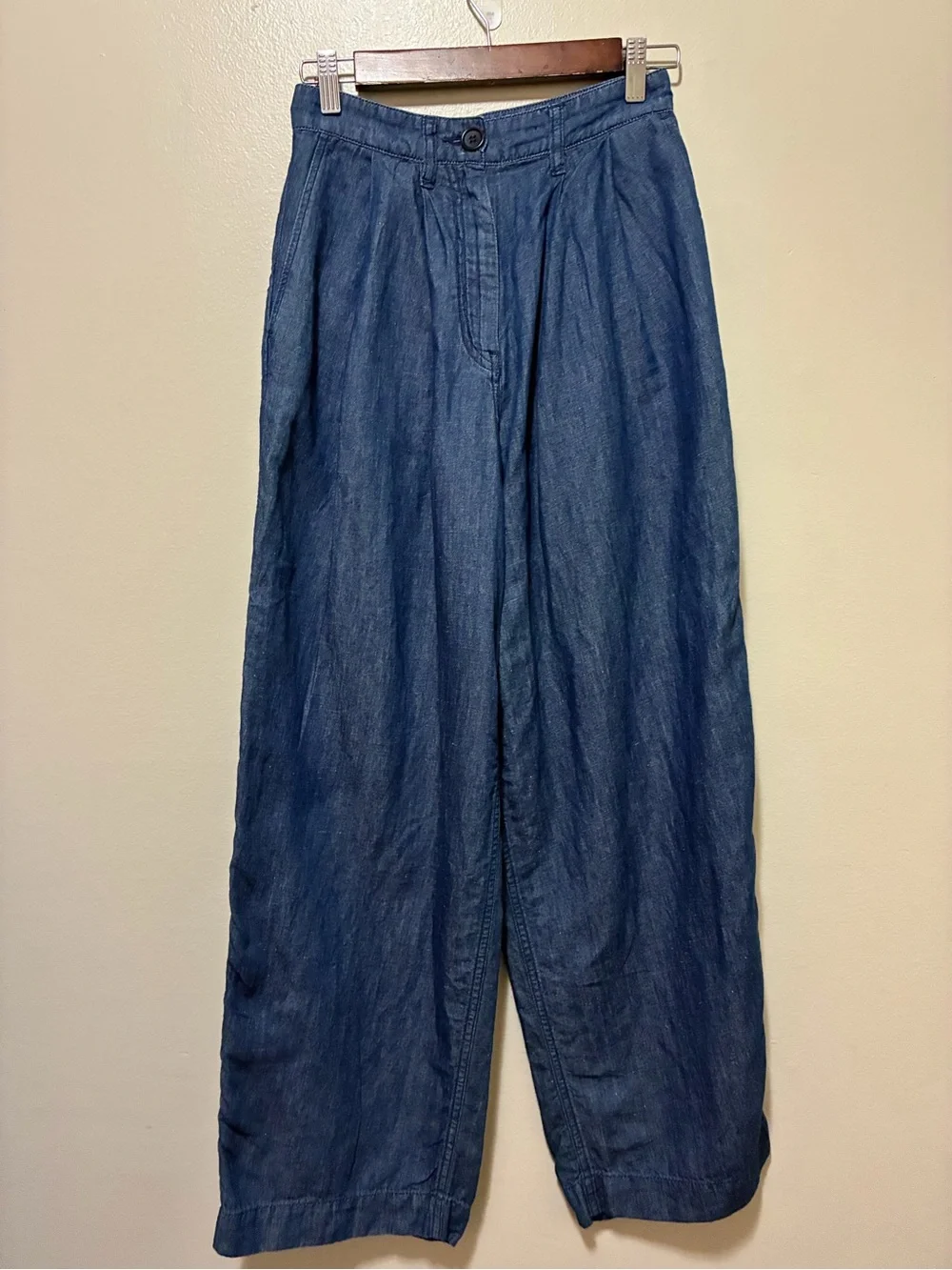 COS High Rise Pleated Linen Cotton Chambray Denim Pants size 2